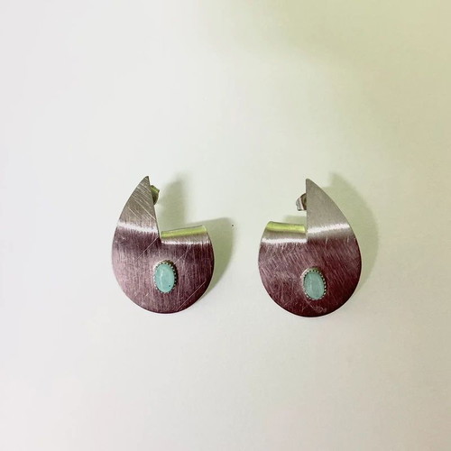 Handmade statement earrings with turquoise stone, aluminum