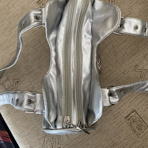 Vintage silver Y2K 00s style shoulder bag with metal buckle