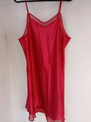 Satin nightwear slip dress with sheer panels, red