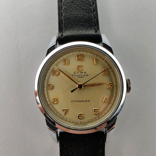 Cyma Triplex Cymaflex NOS watch silver, new, 34mm