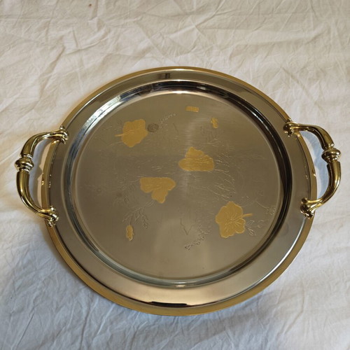 Silver Serving Tray with 24 Carat Gold Details unused