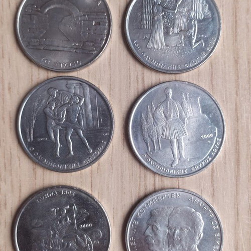 500 Drachma Coins Athens 2004 Series Like New, Set of 6