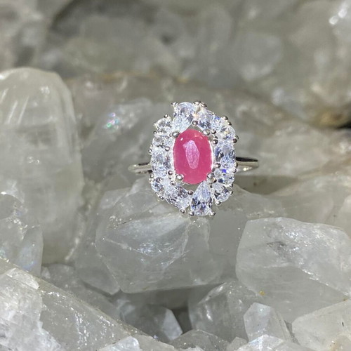 Silver ring with natural ruby and moissanite, new