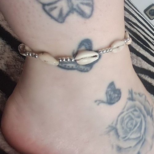 Anklet handmade with shells, white and silver, made to order