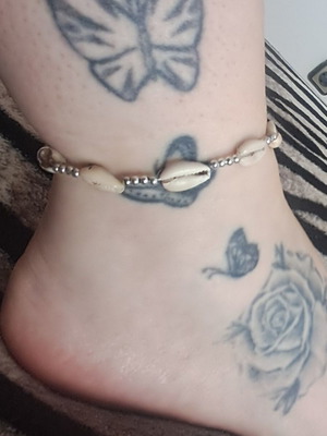 Anklet handmade with shells, white and silver, made to order