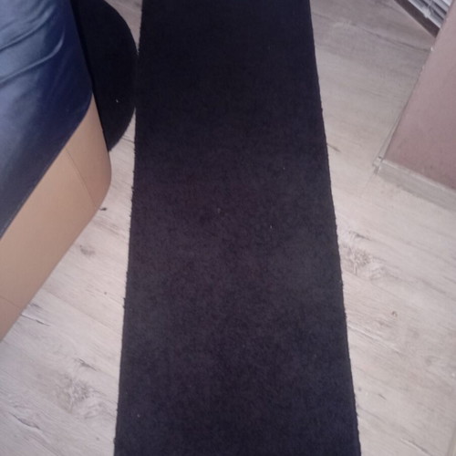 Black interior vintage runner rug used, minimalist design
