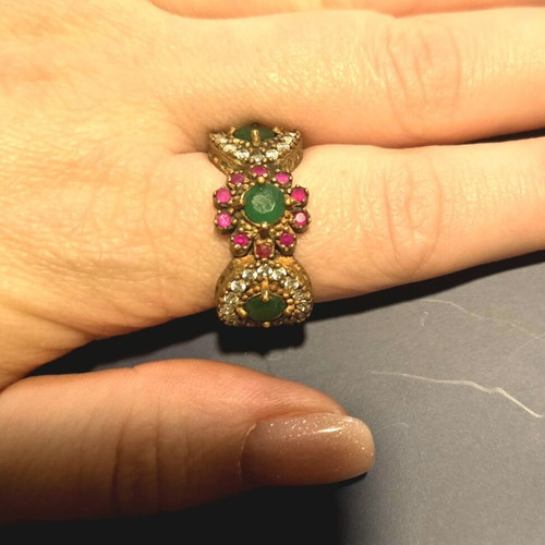 Silver women's ring with semi-precious stones used, size 60