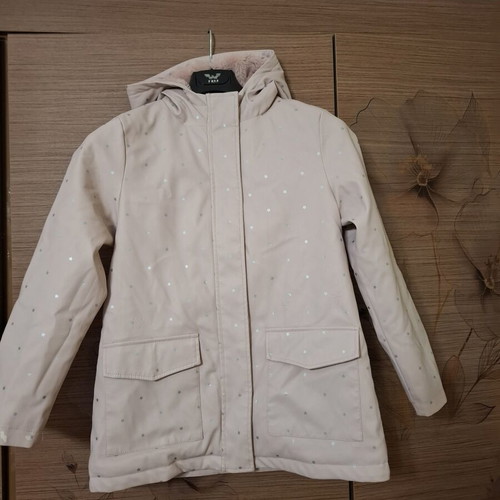 Mango girls' jacket like new, pink with fur lining and stars