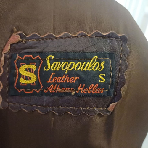 Leather jacket with real fur collar used, brown