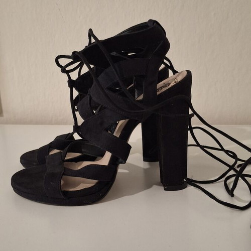 Tsakiris Mallas black gladiator sandals like new, 12cm heel