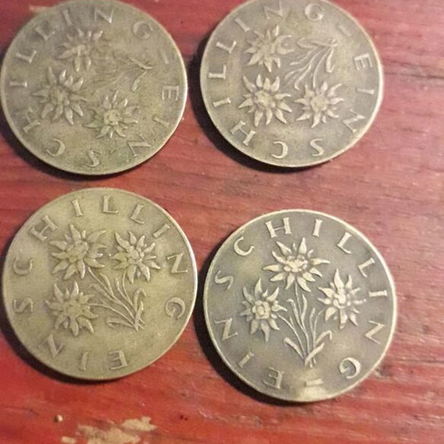 1 Schilling Austria coins used, pack of 4 copper