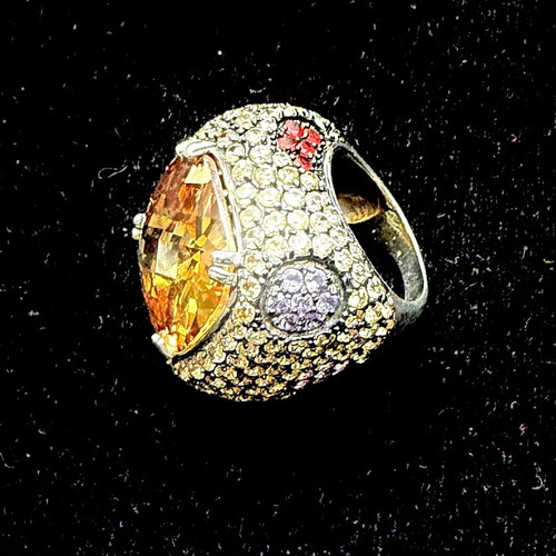 Ασημένιο δαχτυλίδι με φυσικό Σιτρίν 14ct Briolette και κρύσταλλα Swarovski