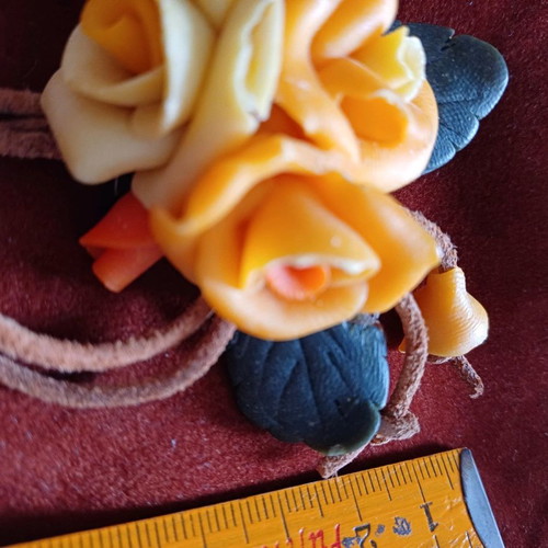 Handmade bread dough brooch used with flowers and leather cord