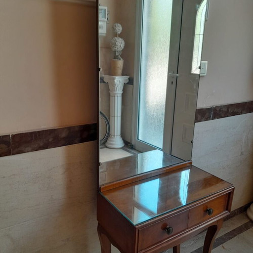 Queen Anna style vanity table used, walnut wood
