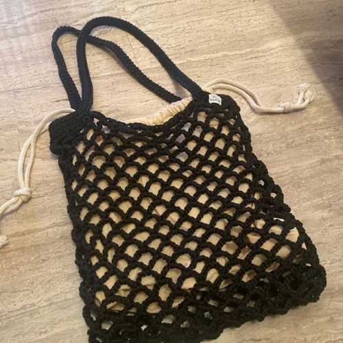 Handmade Bag Woolloop σαν καινούργια ώμου μαύρο και μπεζ