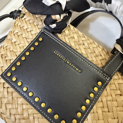 Alessia Massimo straw handbag, black and beige