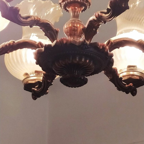 Bronze chandelier like new with six lights