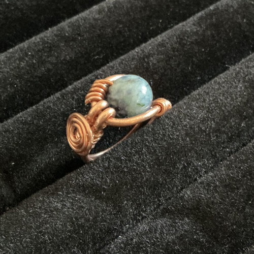 Copper and lapis lazuli handmade jewelry set with ring and earrings