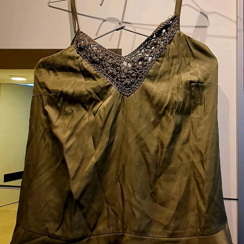 Set satin matte strap top and pants new, khaki