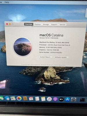 Apple MacBook Pro A1502 13.3" Retina σαν καινούργιο, η μπαταρία δεν λειτουργεί