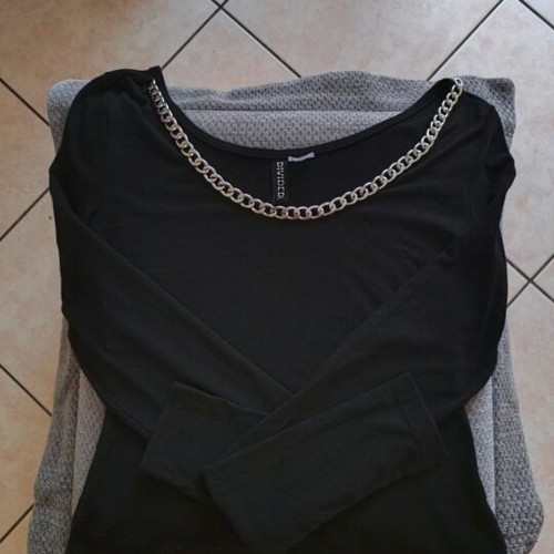 Women's black blouse divided with chain neckline new