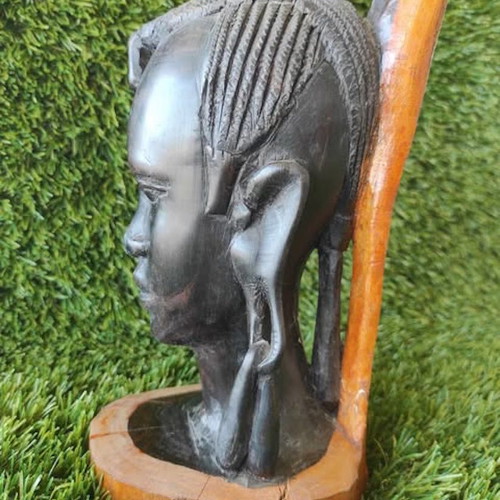 Ebony sculpture with Maasai woman head like new