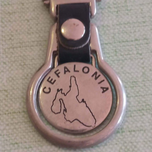 Metal Keychain Double-Sided Kefalonia Map Used Vintage