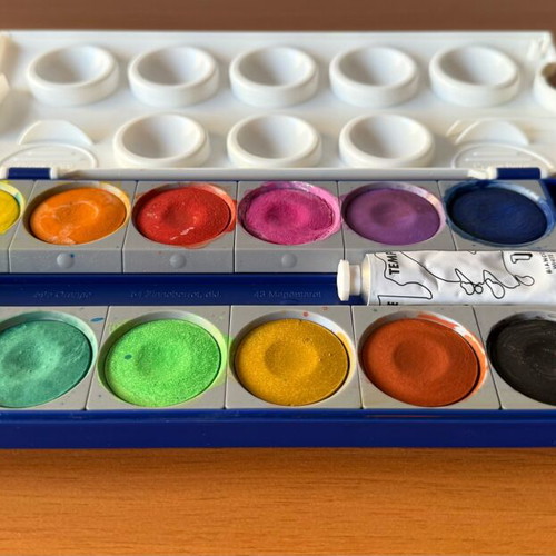Markers + watercolors + glitter gel pens + painting set