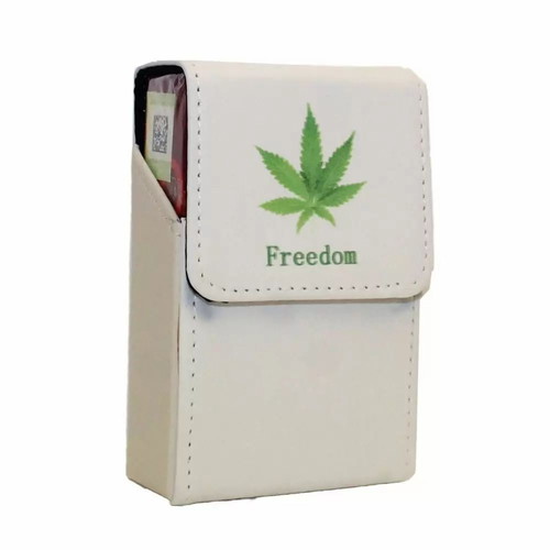 Freedom white leather cigarette case hard pack new with magnet