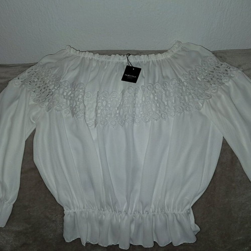 White women's blouse with ruffles elastic new