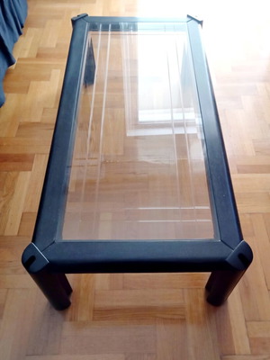 Solid beech wood coffee table with glass top