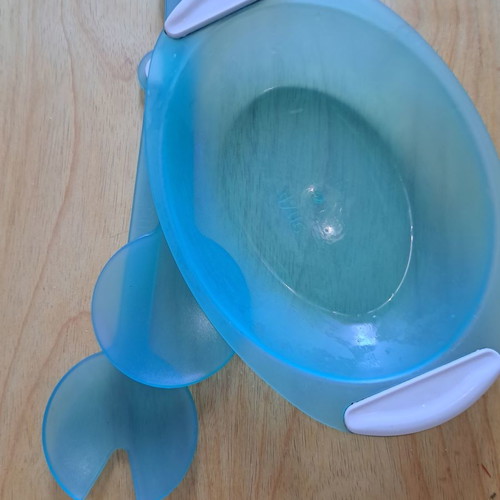 Salad set used, 3 pieces, transparent greenish color