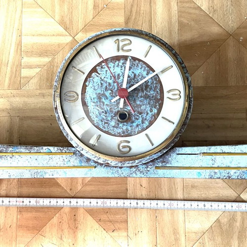 Mid-Century Modern wooden table clock with Space Age design