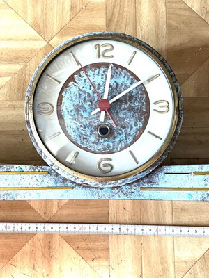 Mid-Century Modern wooden table clock with Space Age design