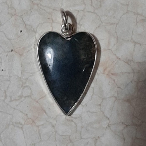 Pendant in 925 silver with moss agate heart, new