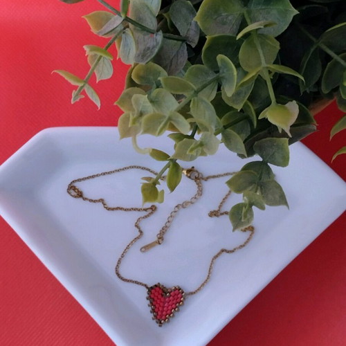Steel necklace red heart miyuki made to order