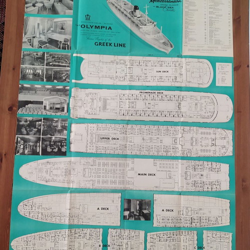 Greek Line Olympia 1958 ship brochure deck plan