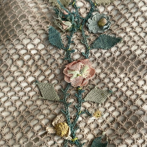 Women's tobacco pouch used 1900 hand-crocheted with embossed flowers