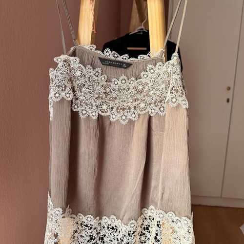 Satin khaki blouse with lace, like new, Zara