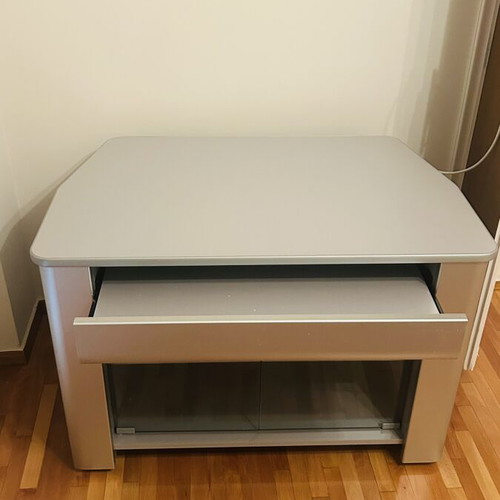 TV stand with glass sliding doors, grey
