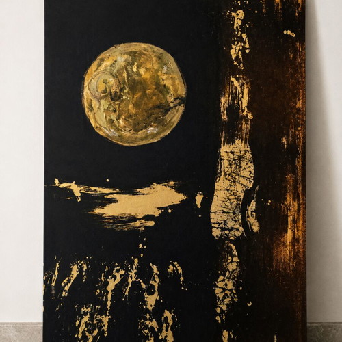 Handmade batik art pieces, large sizes, black-gold and multicolour