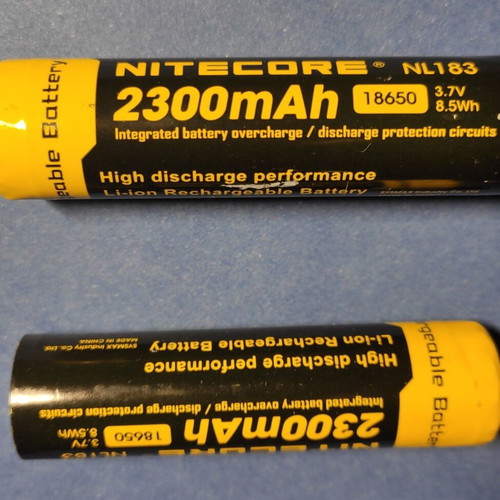 Nitecore NL183 18650 Li-ion batteries like new, 2300mAh, 3.7V, pack of 2