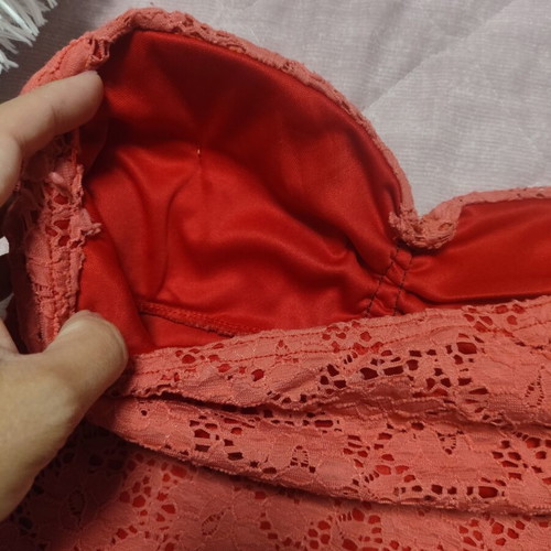 Coral lace strapless dress like new