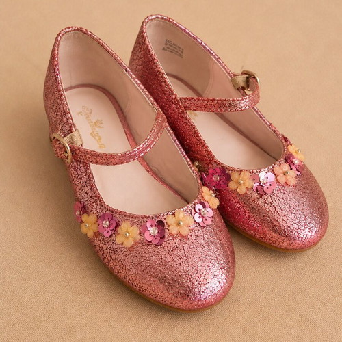 Nina pink glitter ballerinas like new with strap and flowers