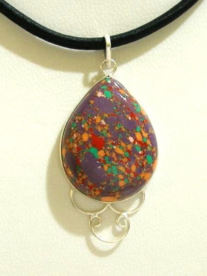 Orbicular jasper mineral in 925 silver necklace new