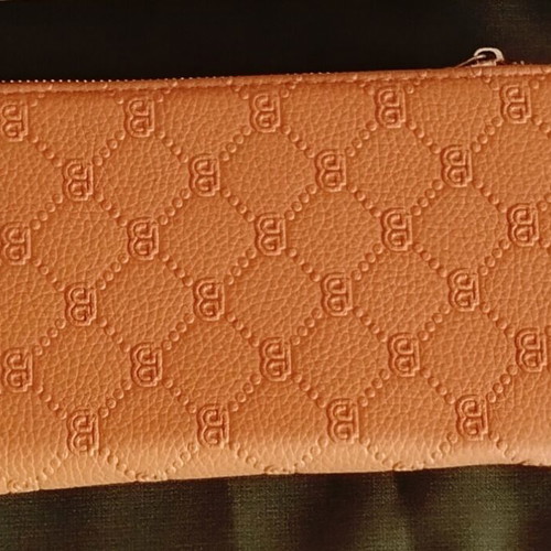 A To Z Greek wallet with multiple card slots, brown-orange