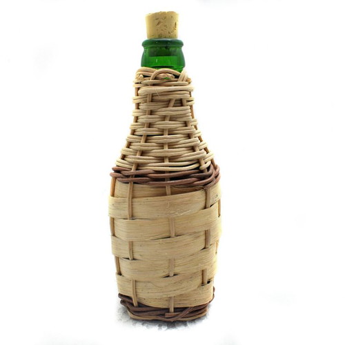 Small damigiana with wickerwork new, 20cm height, green glass
