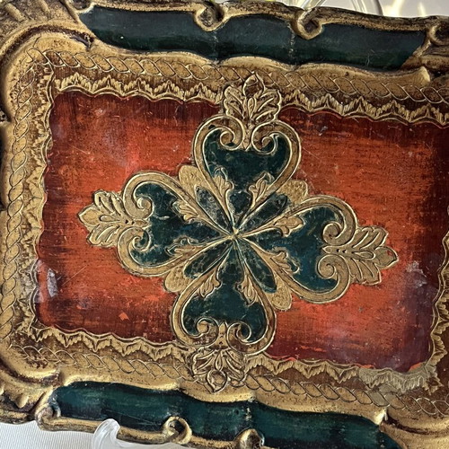 Vintage Italian Florentine wooden tray 25x18 cm used