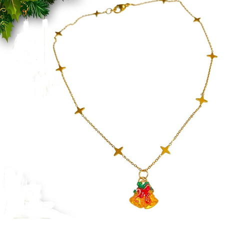 Handmade 2026 lucky charm necklace with bells and steel chain with stars