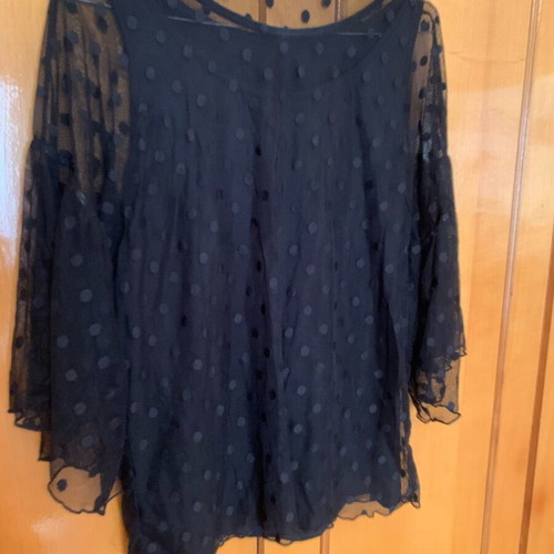 Black polka dot mesh blouse like new with inner top